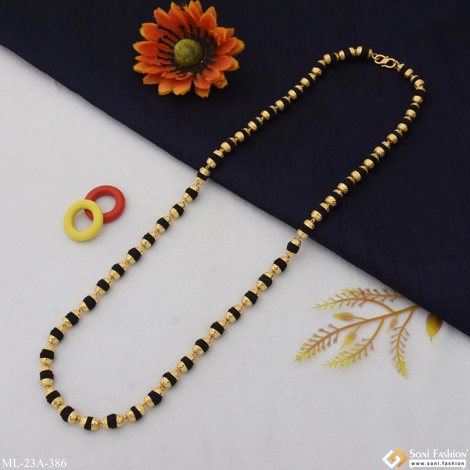 1 Gram Gold Plated Cute Design Best Quality Rudraksha Mala for Men - Style A386