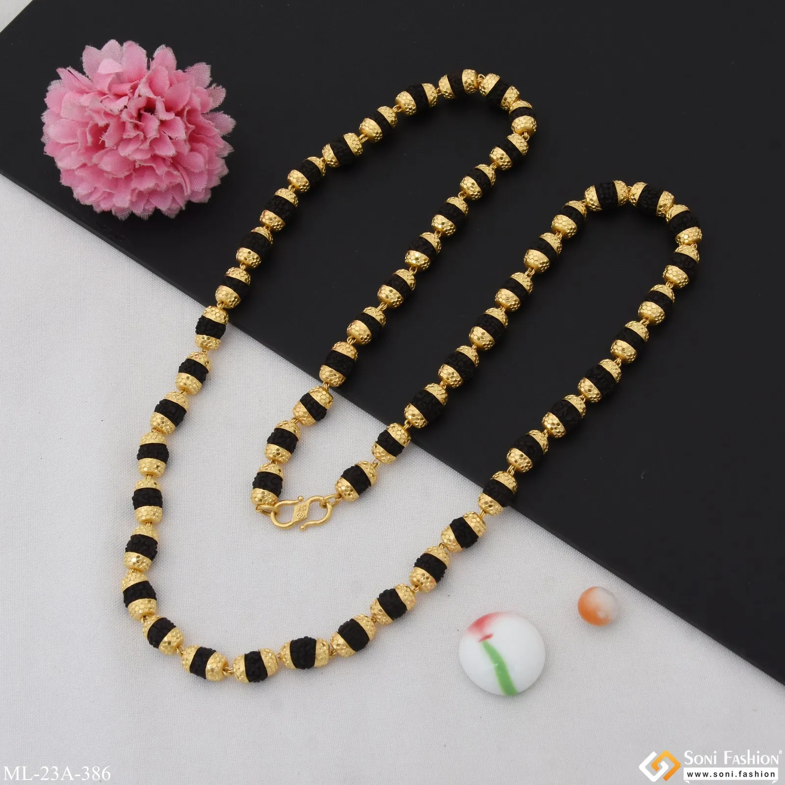 1 Gram Gold Plated Cute Design Best Quality Rudraksha Mala for Men - Style A386