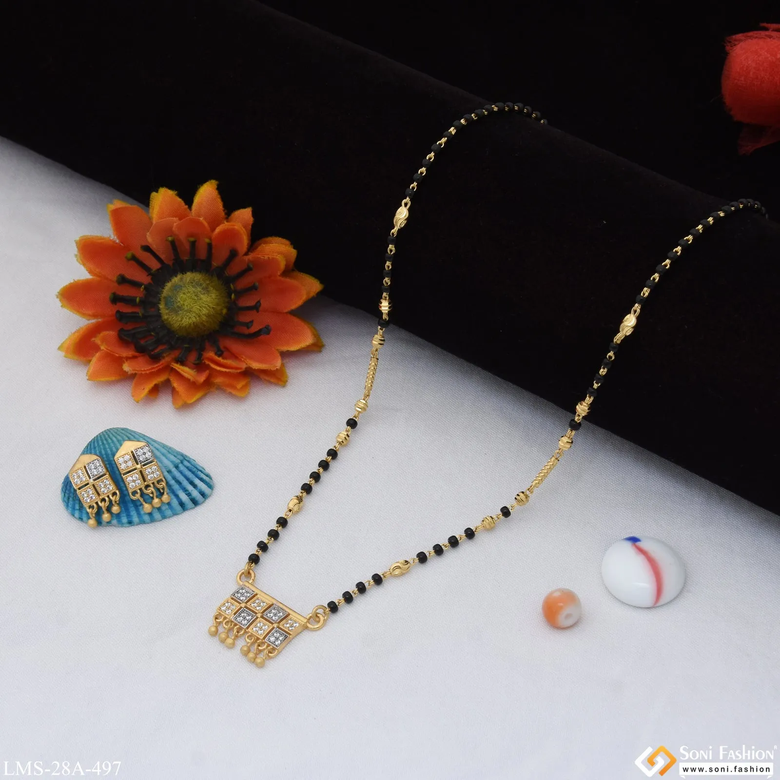 1 Gram Gold Plated Decorative Design Mangalsutra Set for Women - Style A497