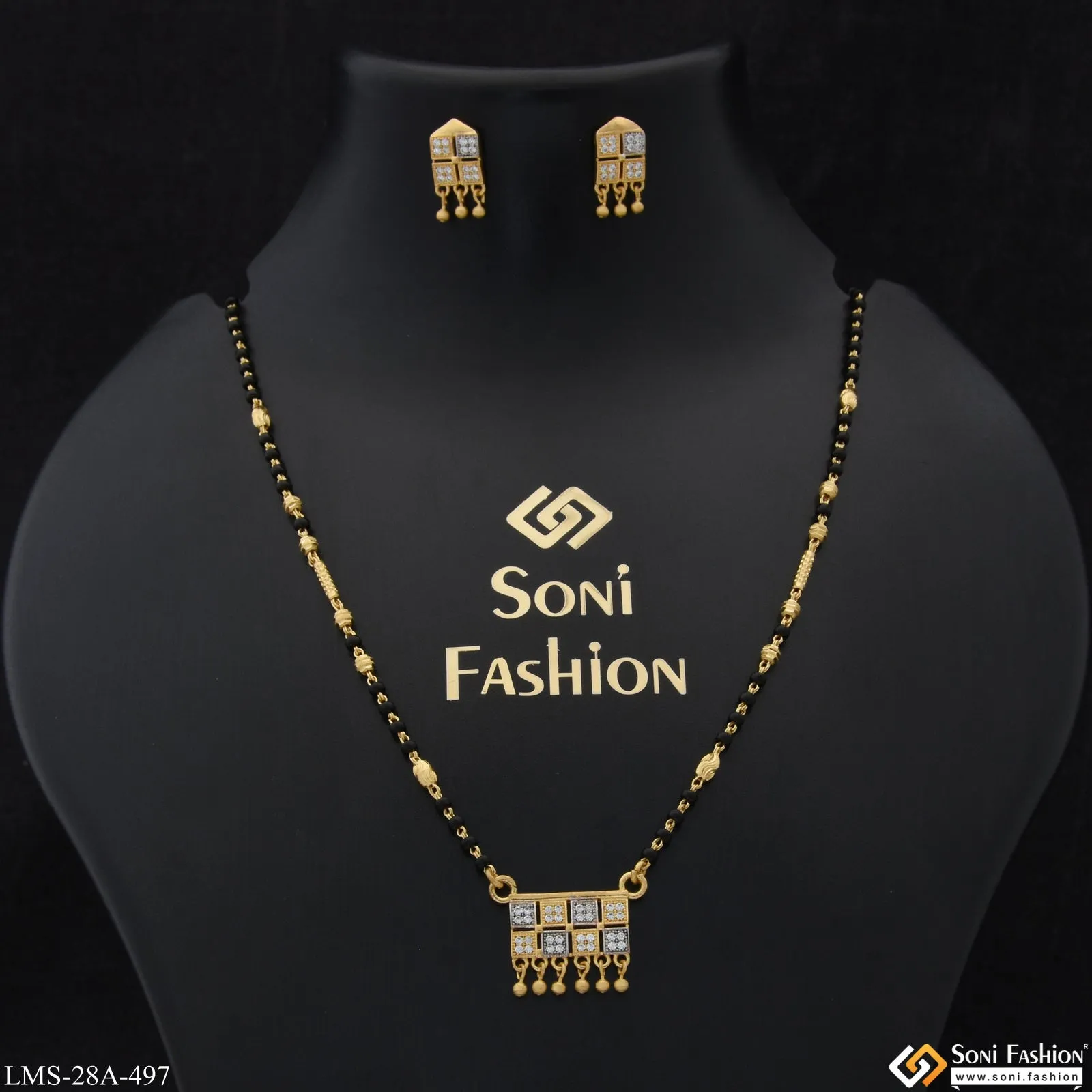 1 Gram Gold Plated Decorative Design Mangalsutra Set for Women - Style A497