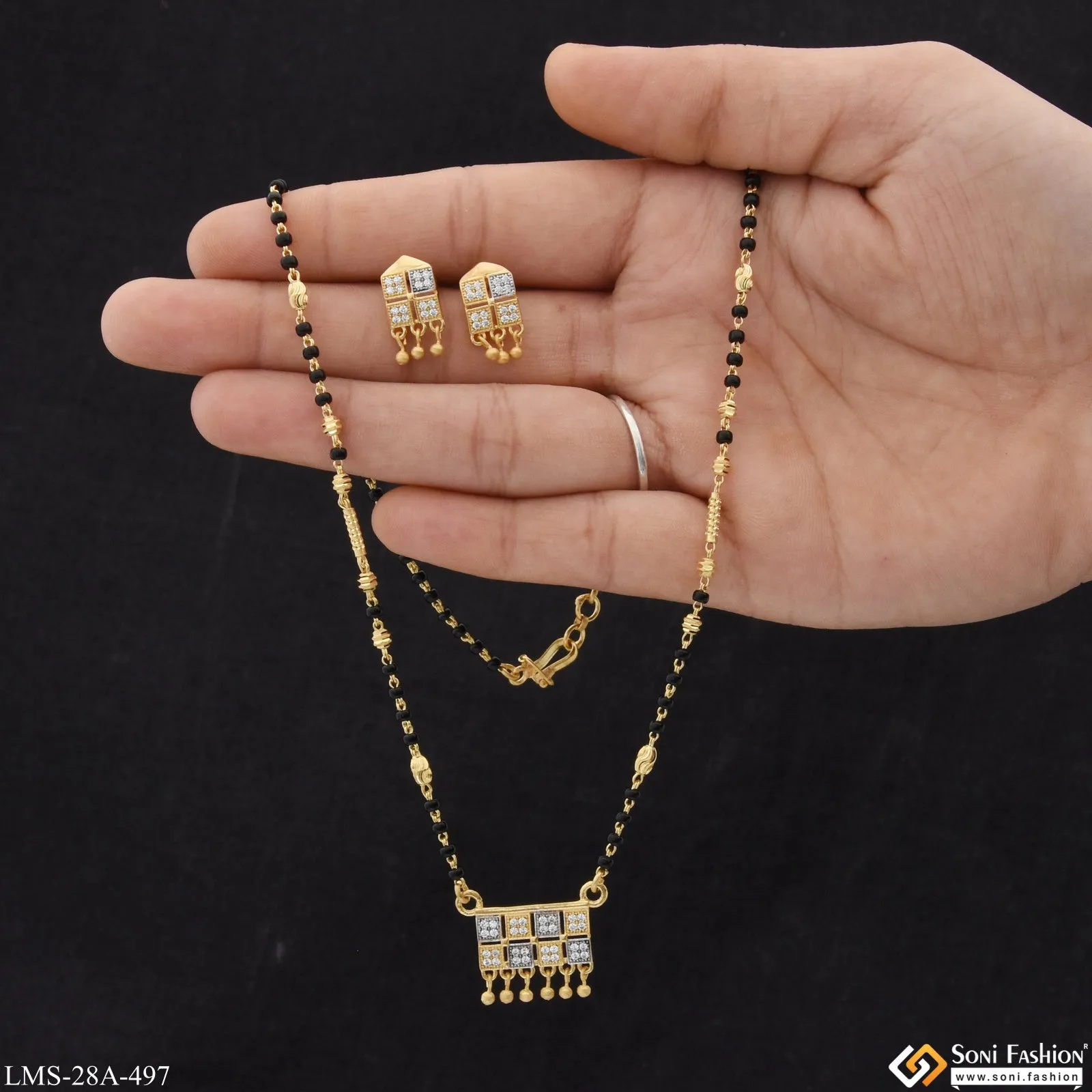 1 Gram Gold Plated Decorative Design Mangalsutra Set for Women - Style A497