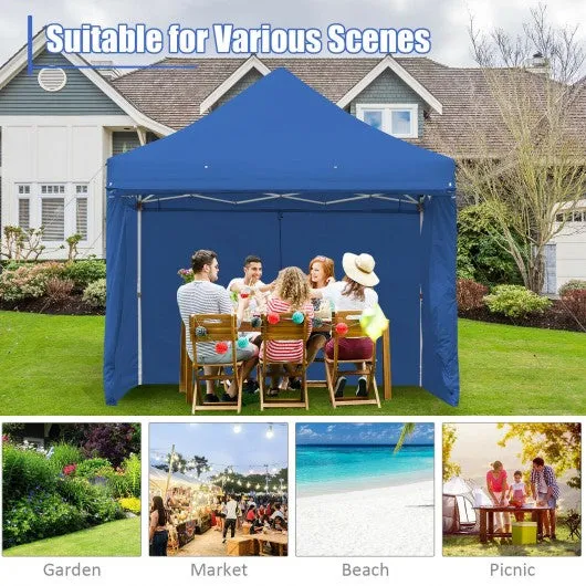 10 x 10 Feet Pop up Gazebo with 4 Height and Adjust Folding Awning-Blue