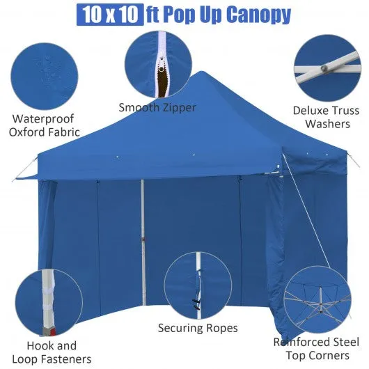 10 x 10 Feet Pop up Gazebo with 4 Height and Adjust Folding Awning-Blue