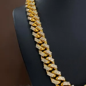 10K Yellow Gold Bustdown Cuban Link Chain With Diamond / 394.7gr / 17mm / 22in