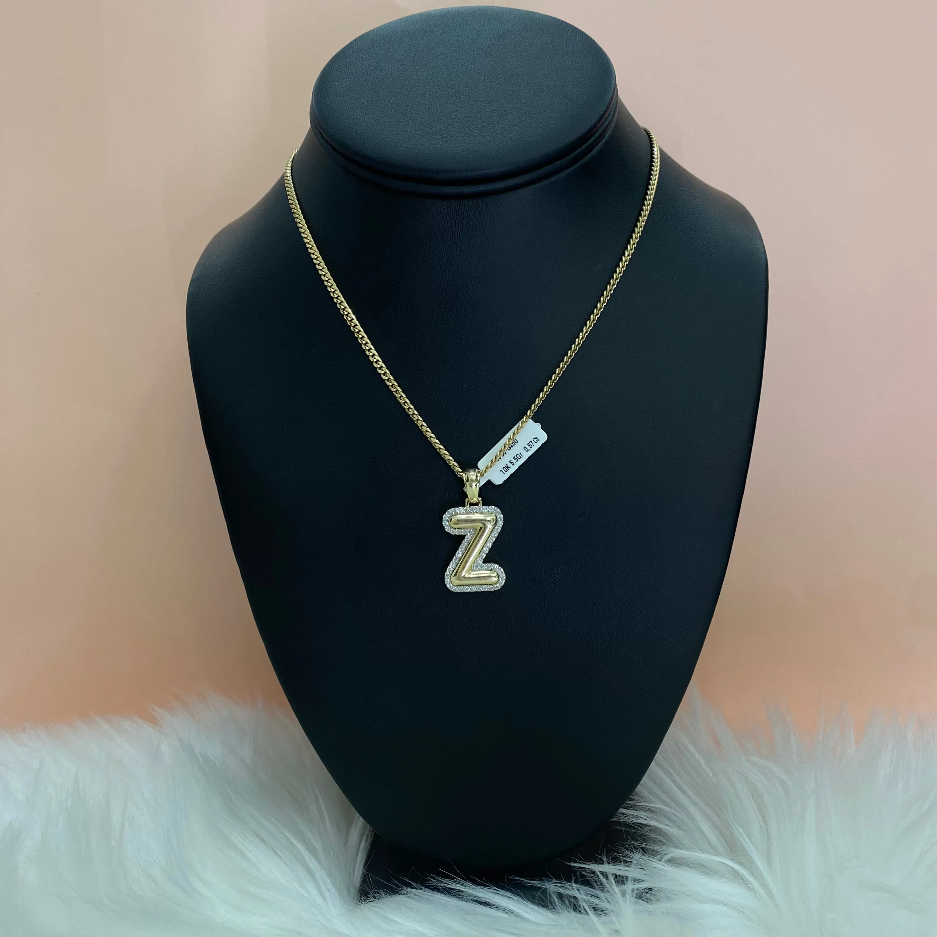 10K Yellow Gold Letter Z Pendant With Diamond 0.57Ct / 5.5gr