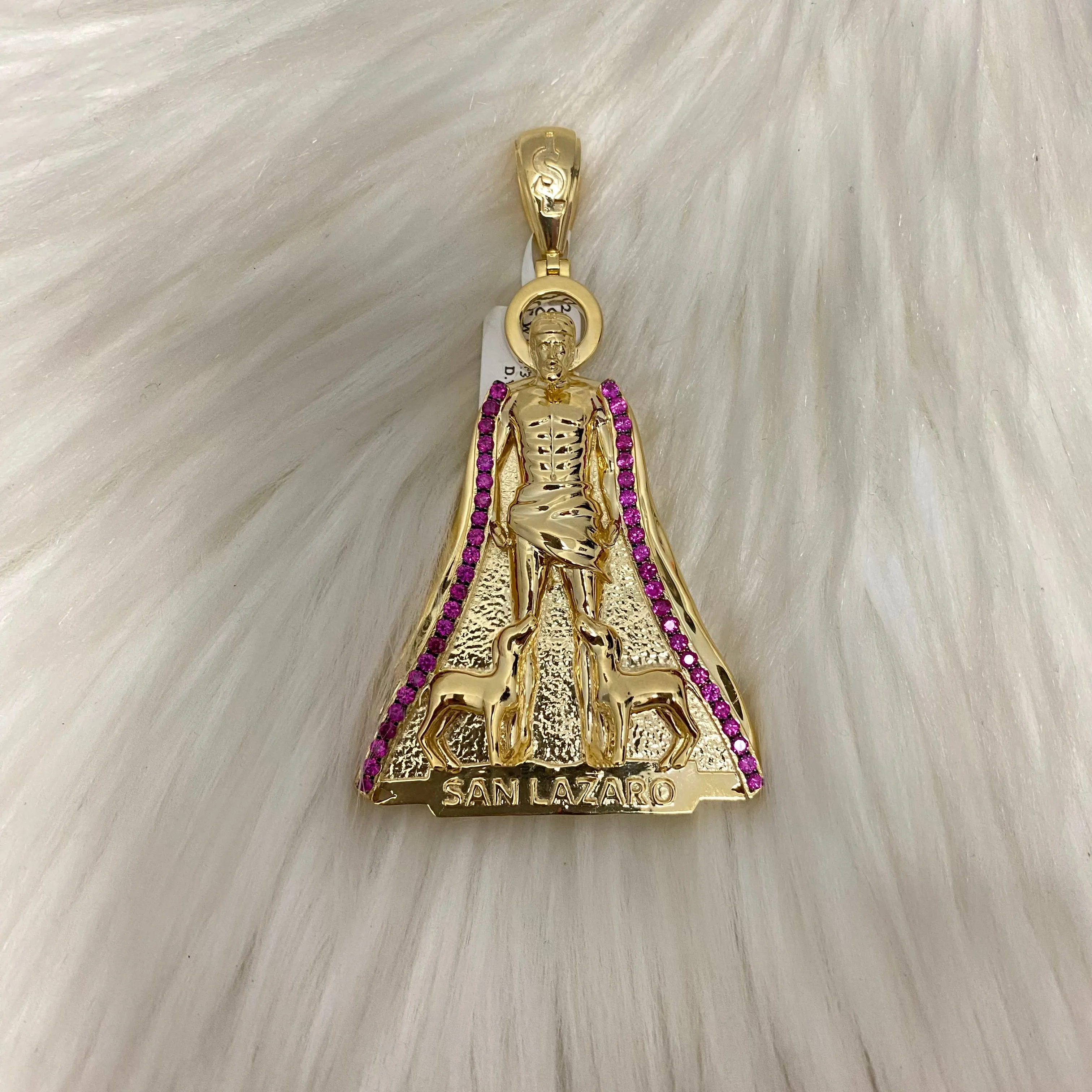 10K Yellow Gold San Lazaro Pendant / 2.44 Ruby / 25gr / 2.8in