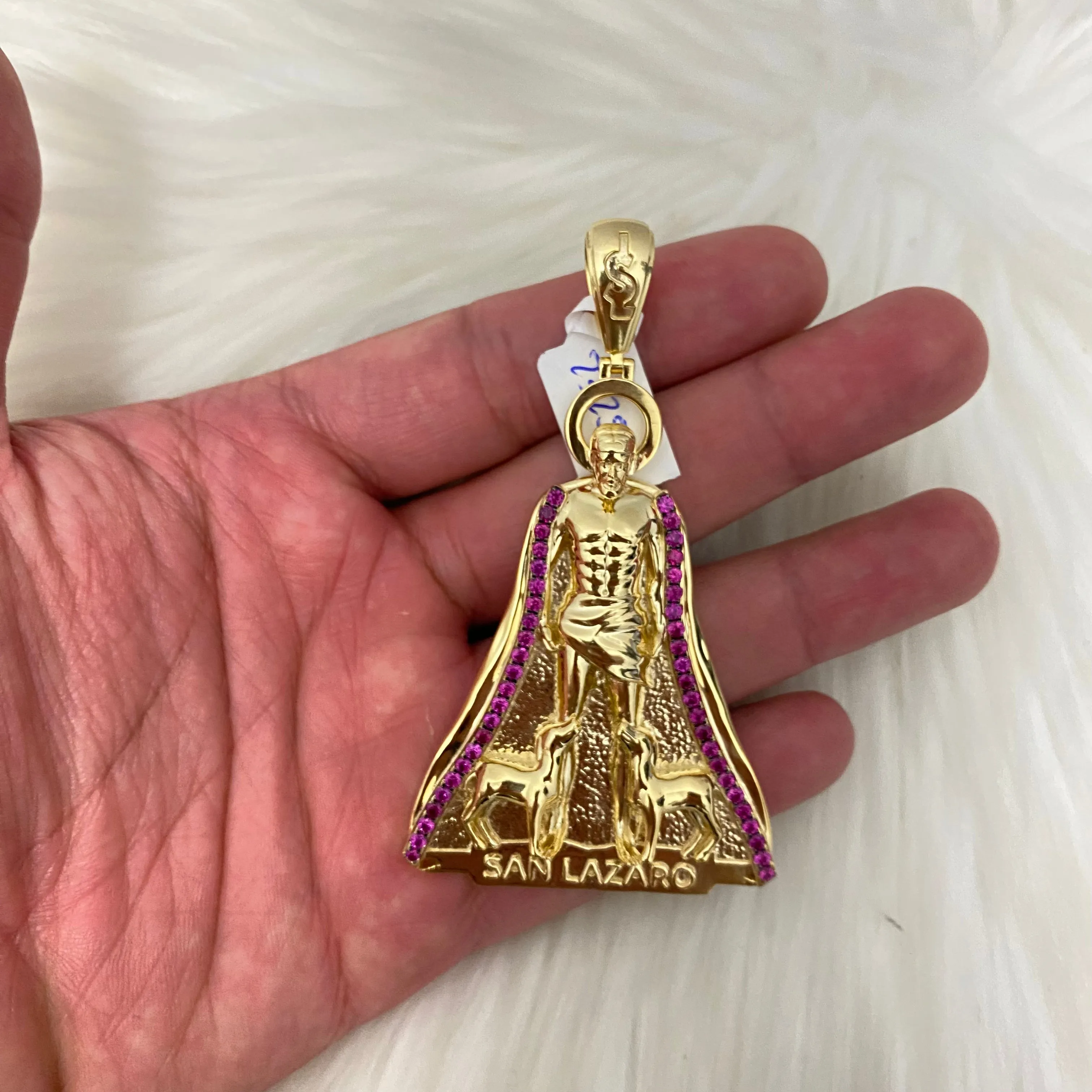 10K Yellow Gold San Lazaro Pendant / 4.08 Ruby / 36.2gr / 3in