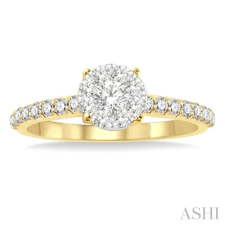 1/2 Ctw Diamond Lovebright Engagement Ring in 14K Yellow and White Gold