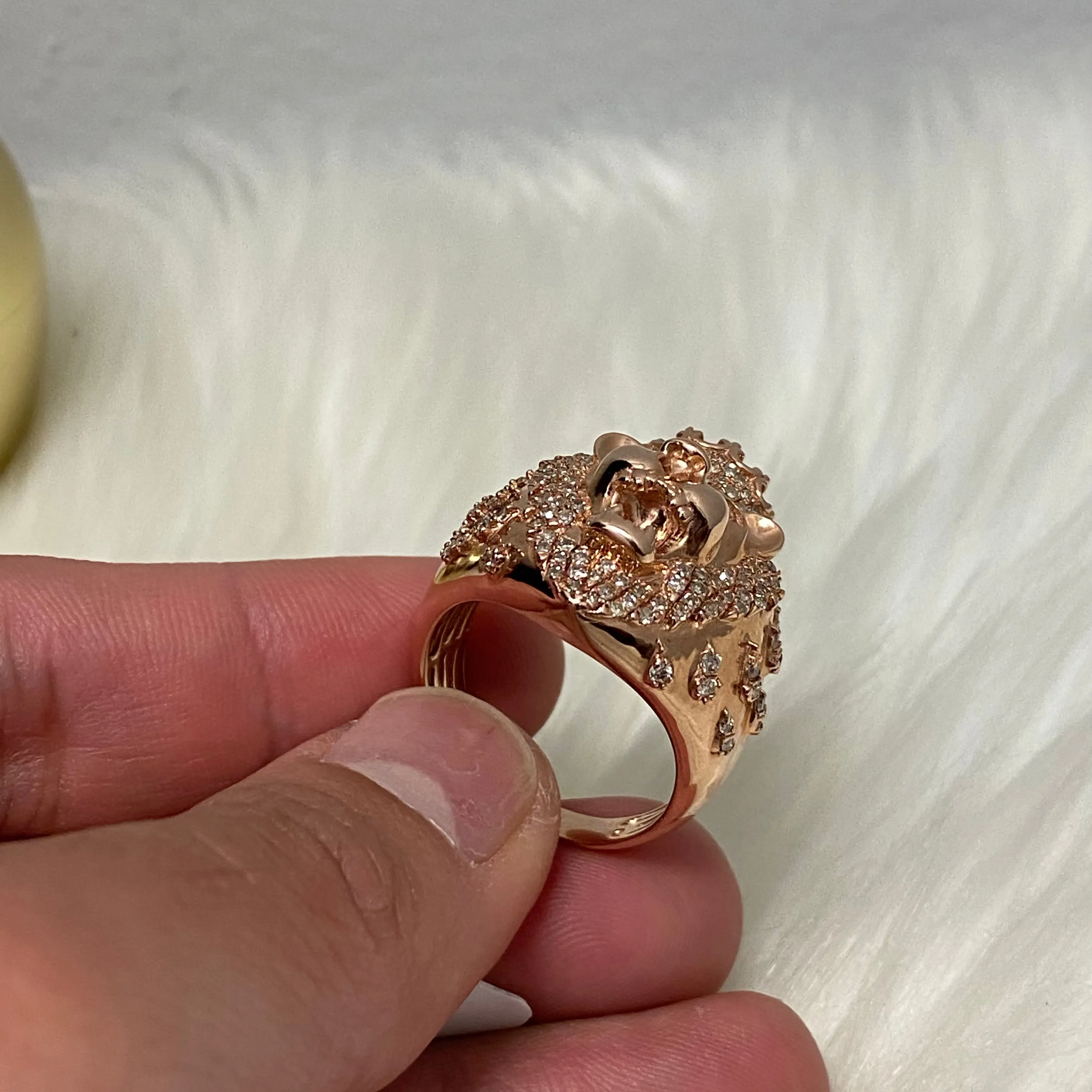 14K Rose Gold Diamond Lion Ring 0.86Ct Dia / 11.9gr / Size 10