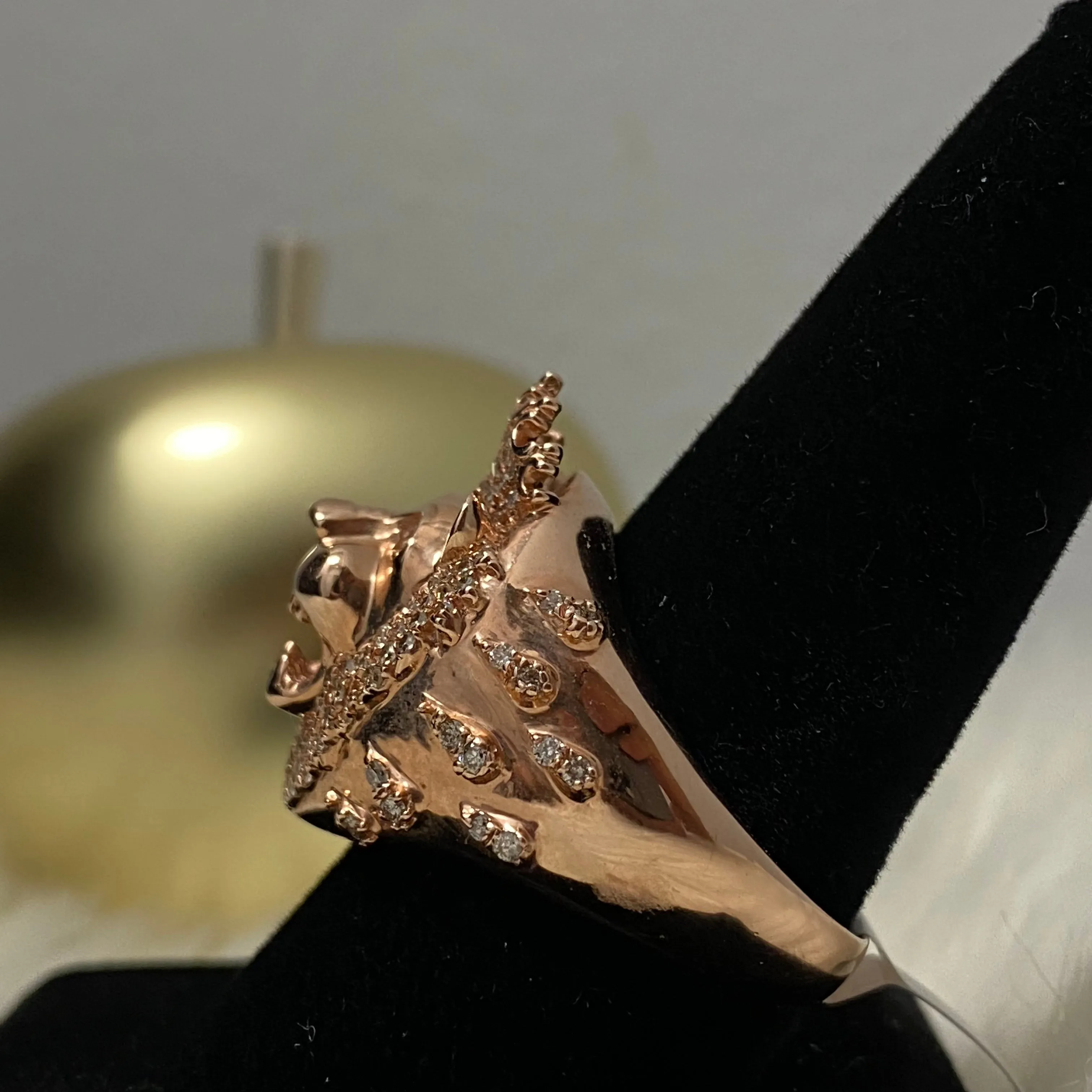 14K Rose Gold Diamond Lion Ring 0.86Ct Dia / 11.9gr / Size 10