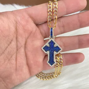 14K Yellow Gold Diamond Blue Cross Pendant Ct Dia / 10.7gr