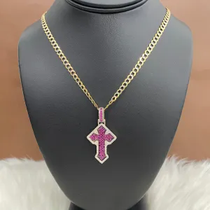 14K Yellow Gold Diamond Purple Cross Pendant Ct Dia / 10.7gr