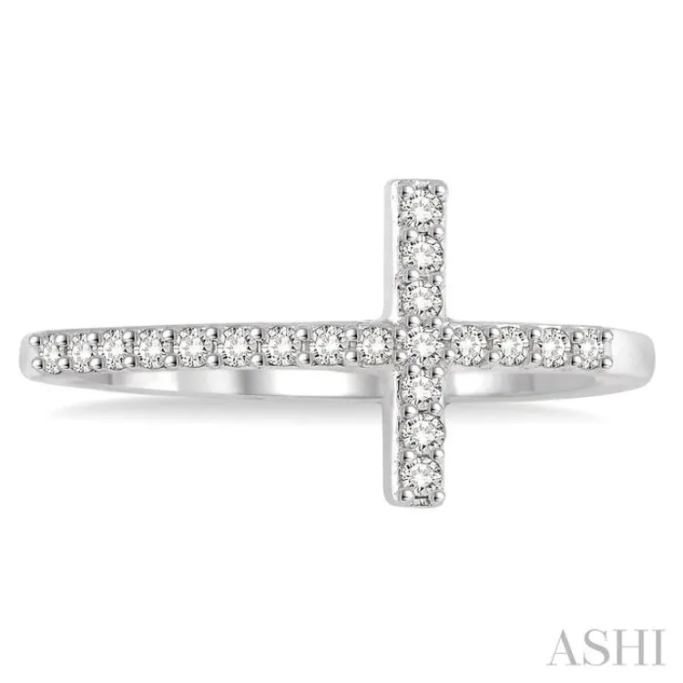 1/5 Ctw Round Cut Diamond Cross Ring in 10K White Gold