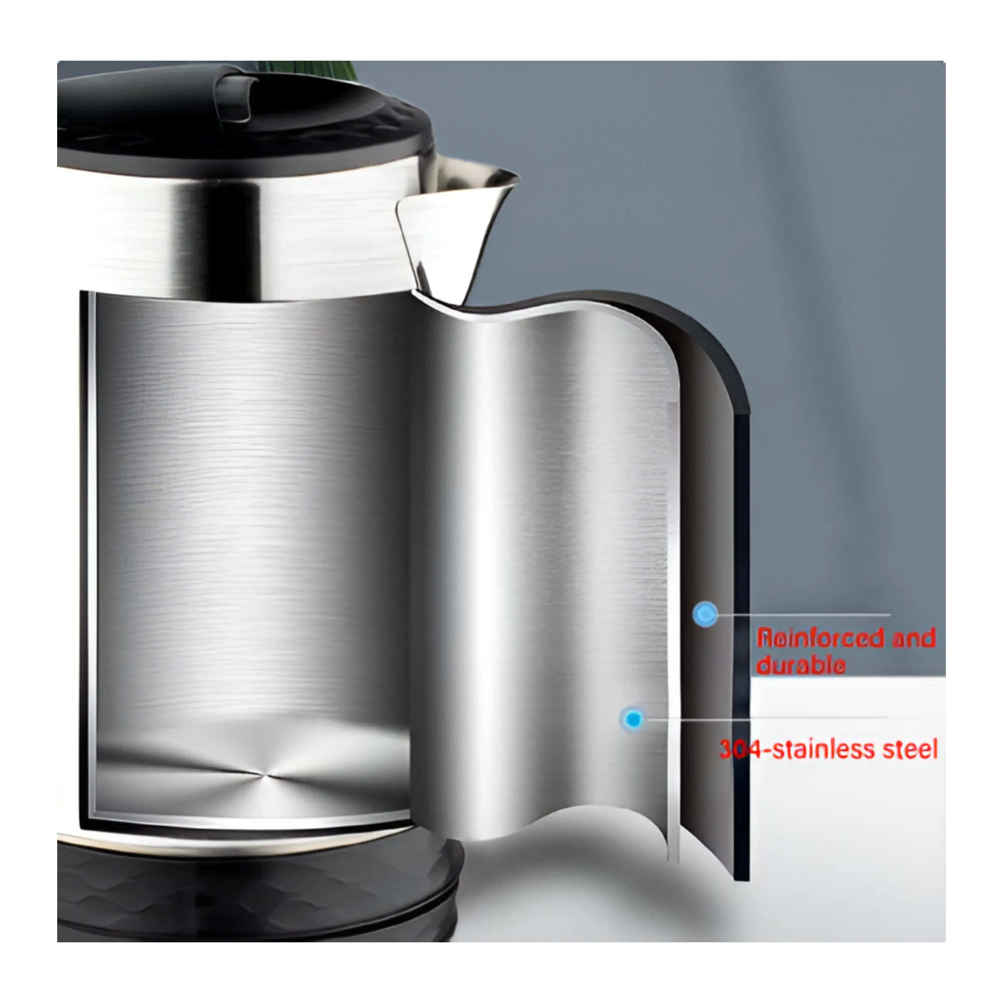 1800W Stainless Steel Handheld Portable Kettle with 360-Degree Swivel Base