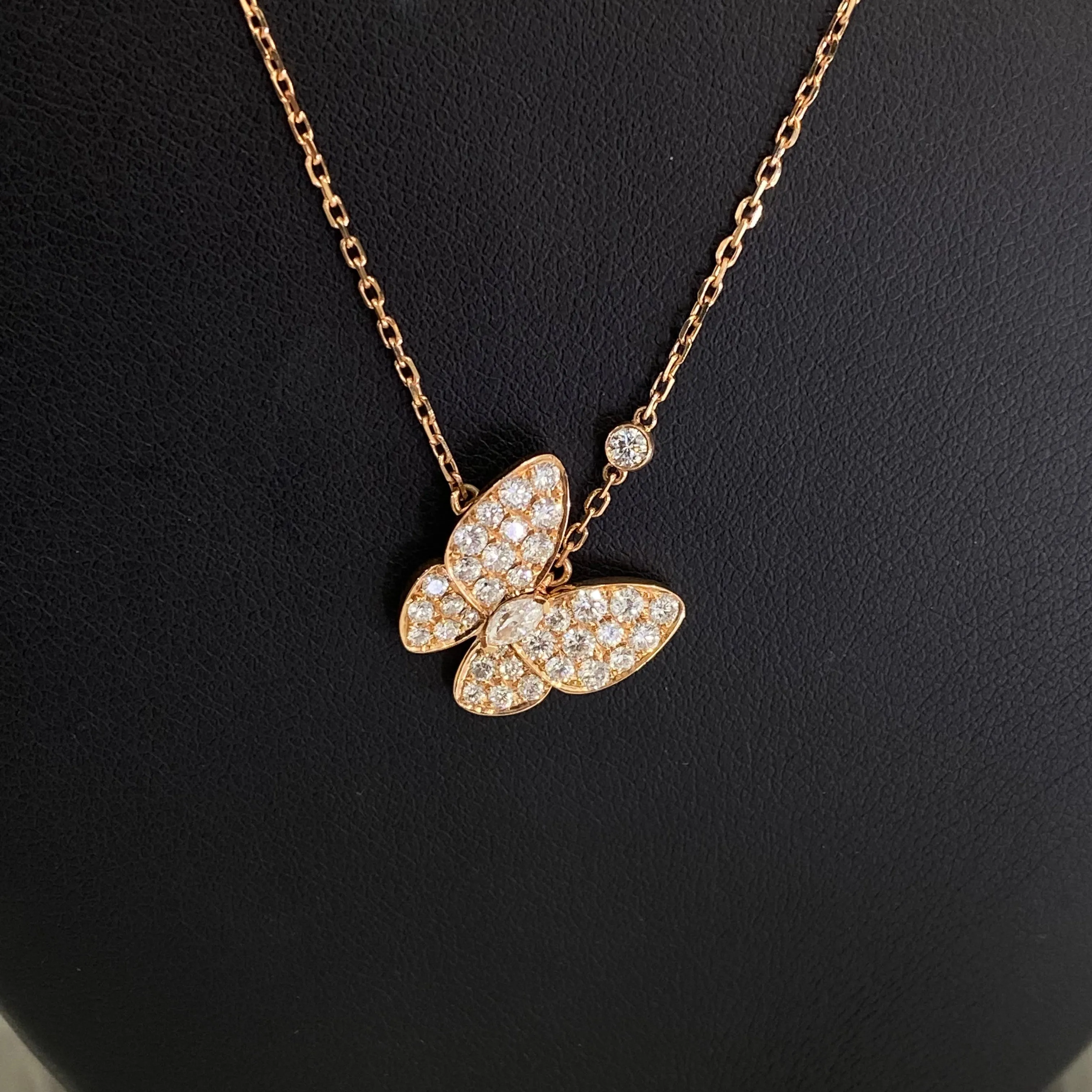 18K Rose Gold Butterfly Jewelry Set With Diamonds 1.73Ct / 5.1gr / 17in