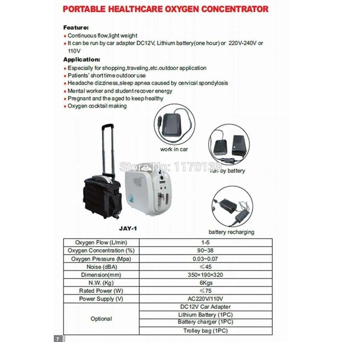 1L-5L Portable Oxygen Concentrator Machine with Battery Trolley Carry bag I M500