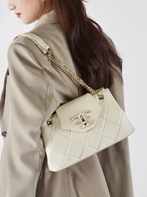 28CM head layer cowhide chain leather single shoulder women's bag 2795 off white