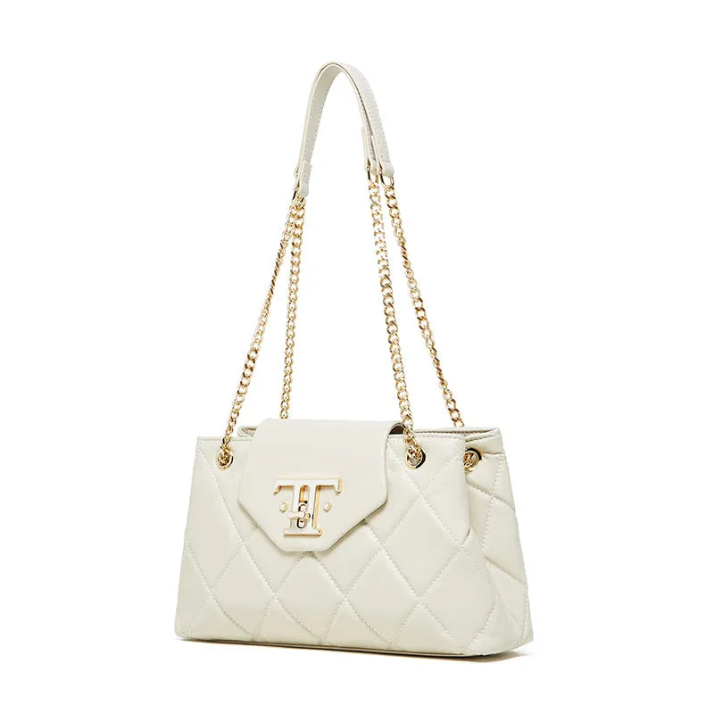 28CM head layer cowhide chain leather single shoulder women's bag 2795 off white