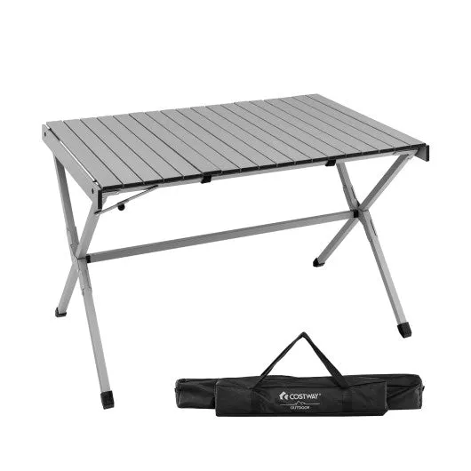 4-6 Person Portable Aluminum Camping Table with Carrying Bag-Gray