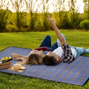 60" x 78" Foldable Waterproof Picnic Blanket with Strap