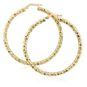 9ct Gold 40mm Hammered Finish Hoop Earrings