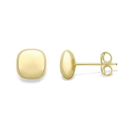 9ct Gold Cushion Shape Stud Earrings, Satin Finish, Elegant 7mm, 1.00g, Gift box included