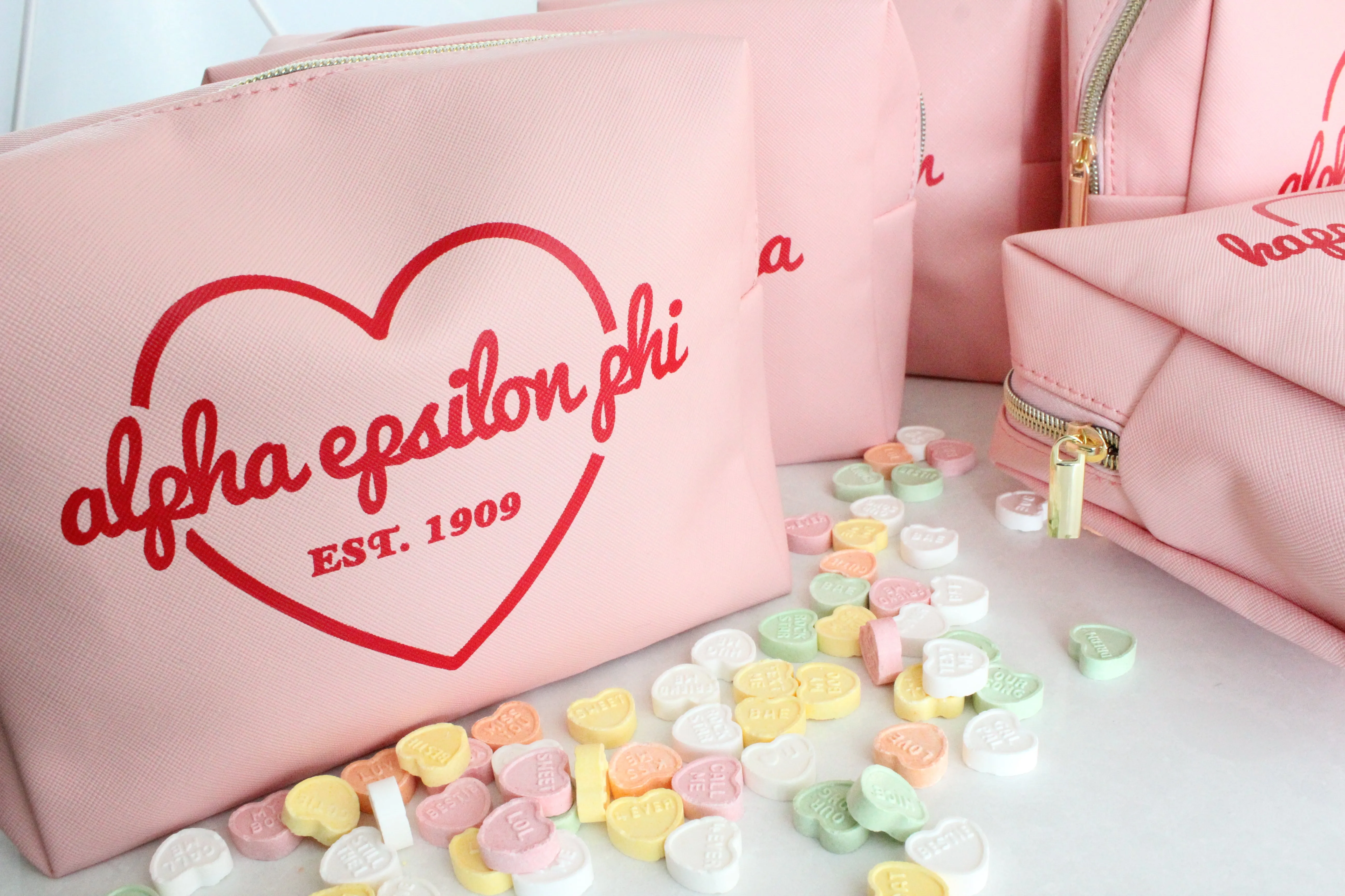 Alpha Epsilon Phi Pink w/Red Heart Makeup Bag