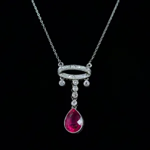 Antique Art Deco Pink Tourmaline Diamond Necklace Platinum Circa 1920