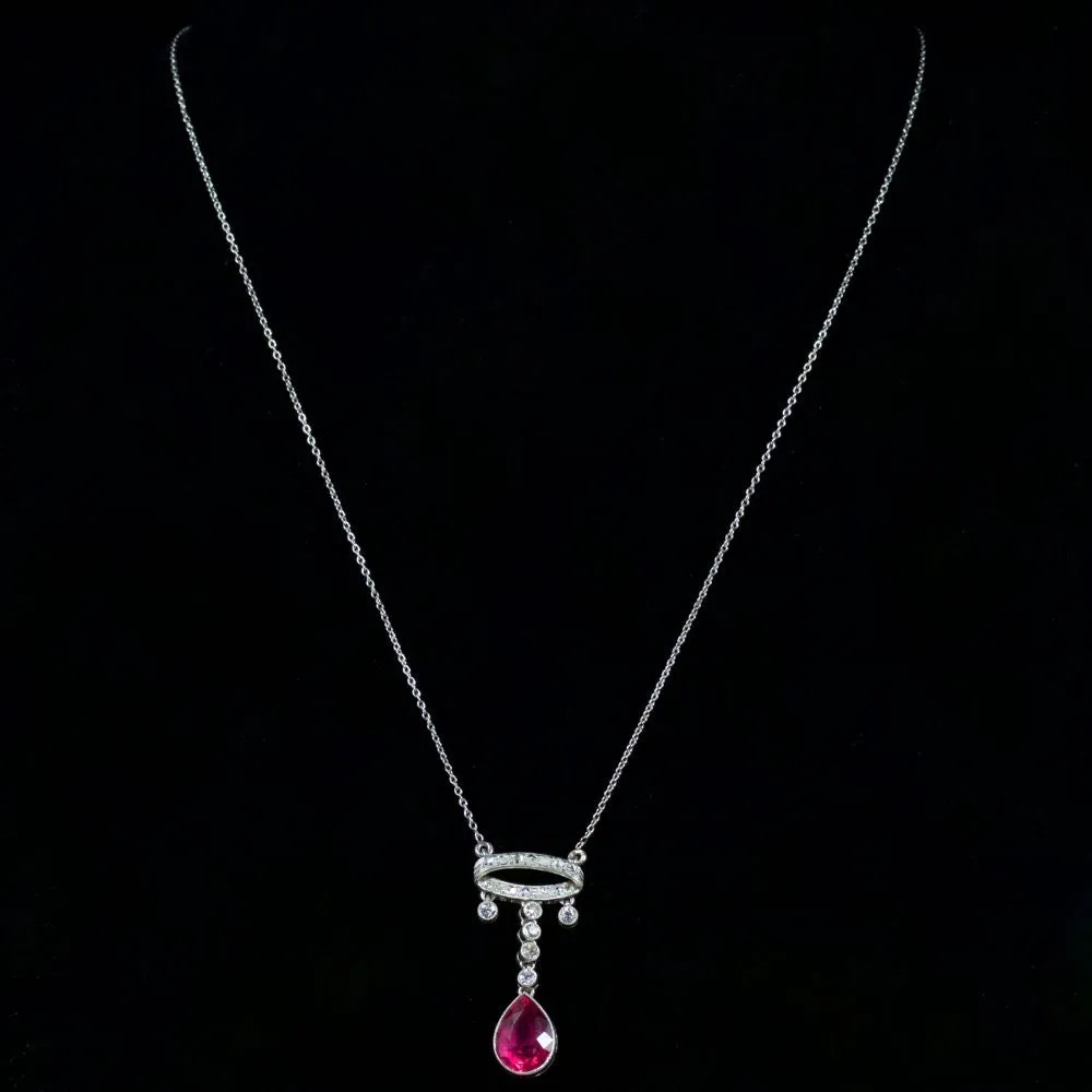 Antique Art Deco Pink Tourmaline Diamond Necklace Platinum Circa 1920