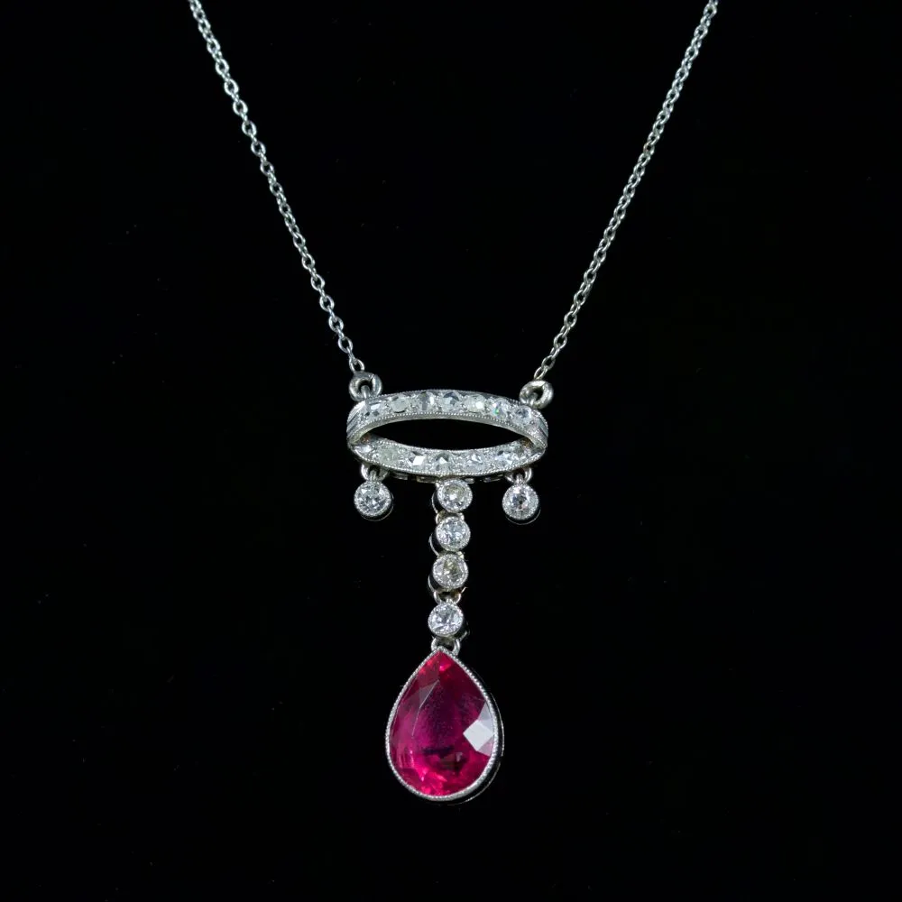 Antique Art Deco Pink Tourmaline Diamond Necklace Platinum Circa 1920