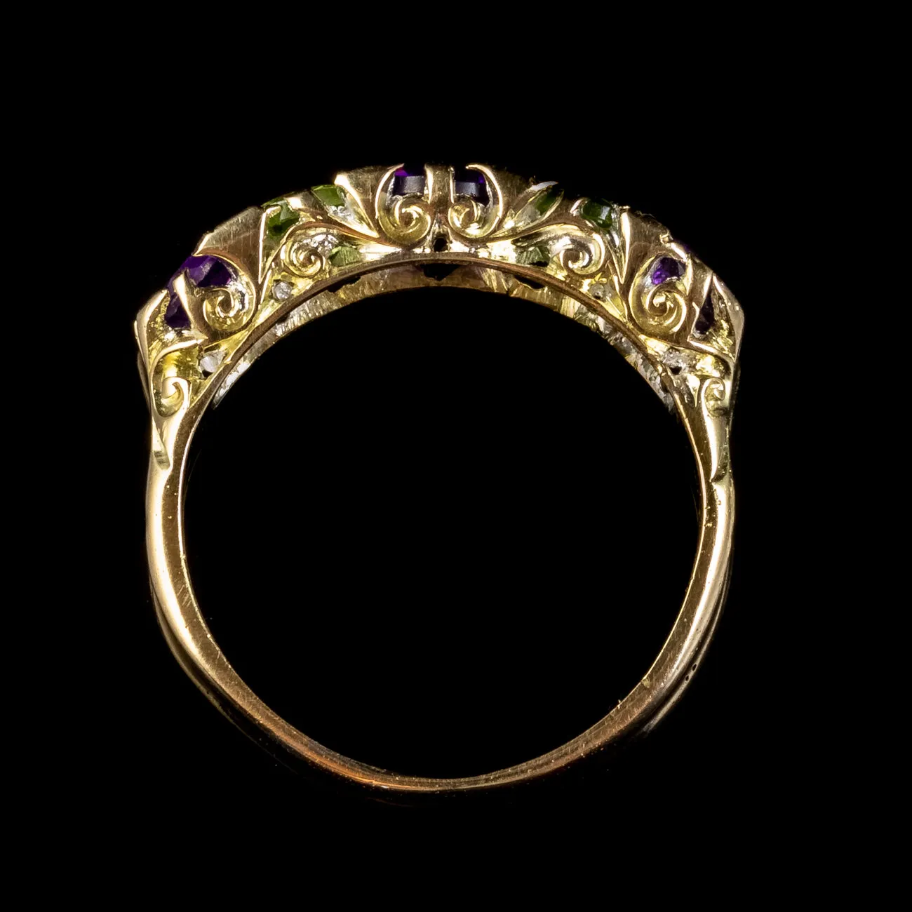 Antique Edwardian Suffragette Amethyst Peridot Diamond Ring 18ct Gold Circa 1910