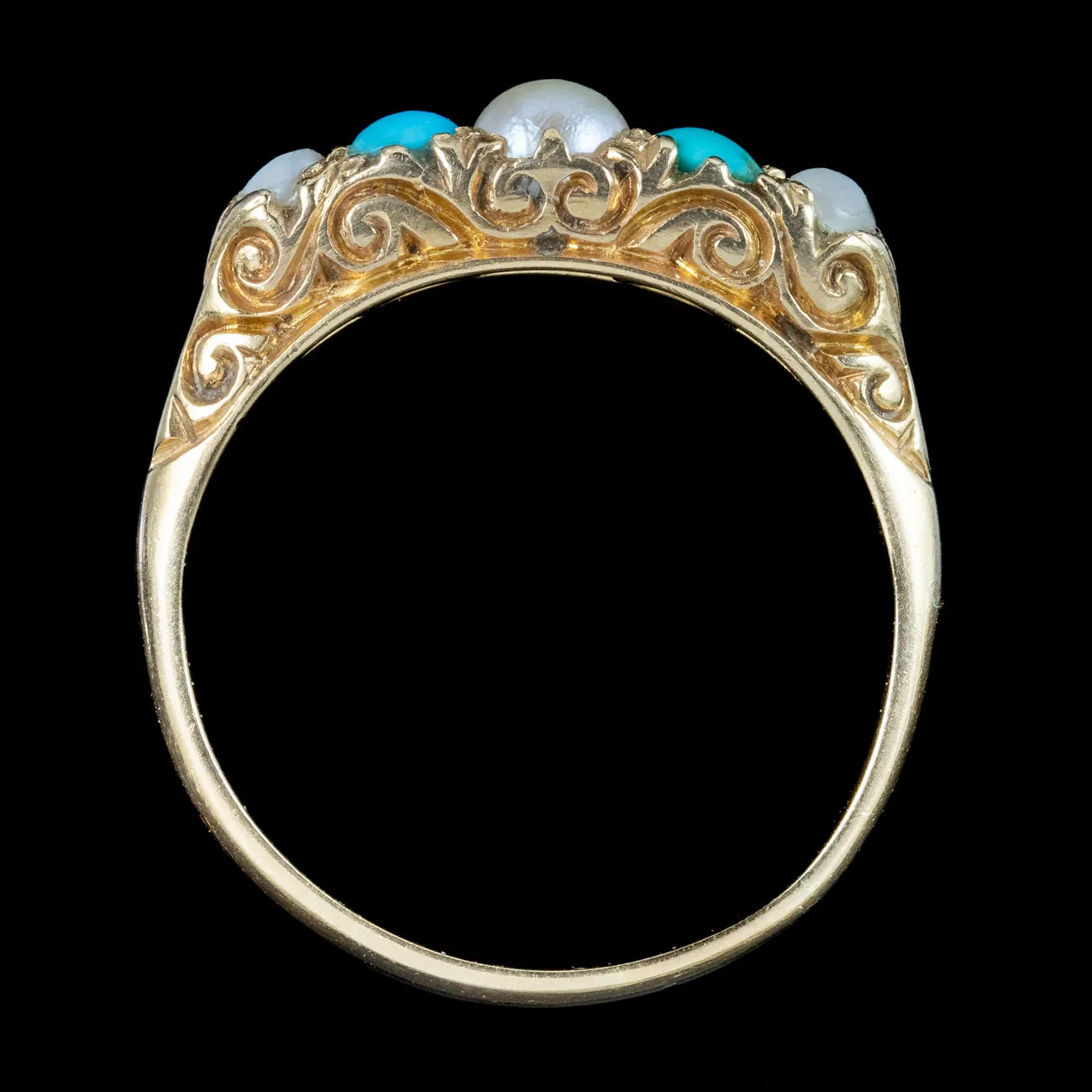 Antique Edwardian Turquoise Pearl Five Stone Ring Dated 1904