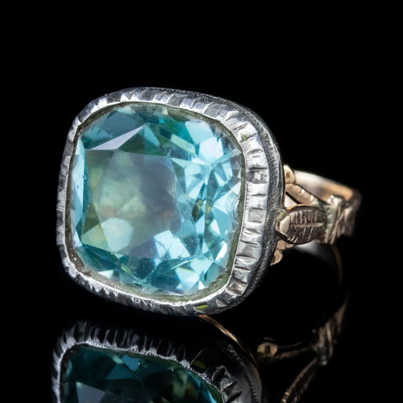 Antique Georgian Paste Aquamarine Ring 18Ct Gold Silver Circa 1800