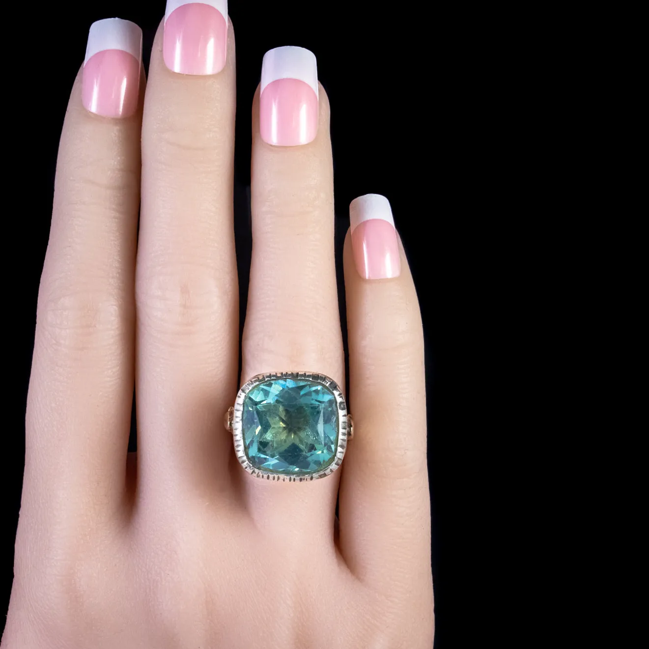 Antique Georgian Paste Aquamarine Ring 18Ct Gold Silver Circa 1800