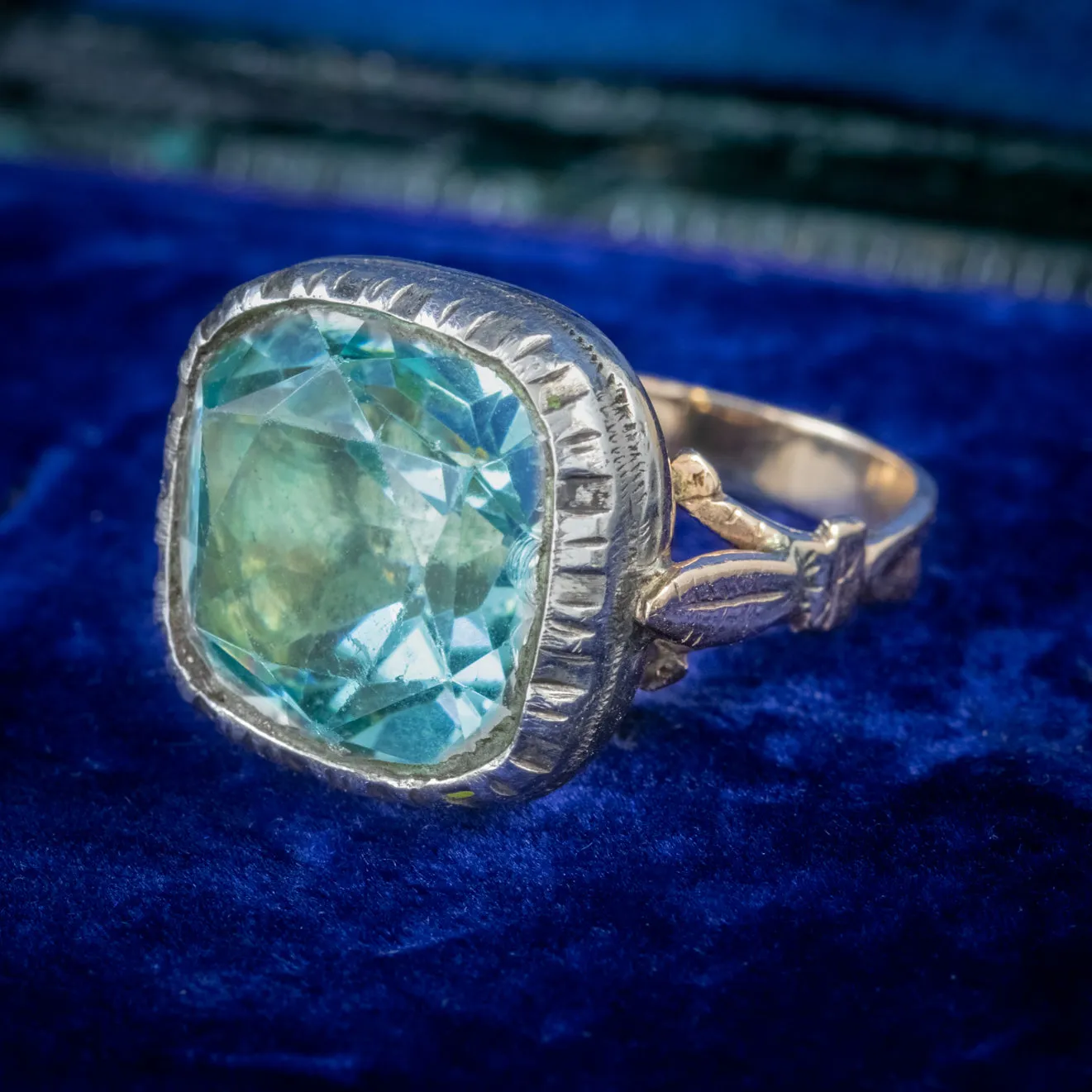 Antique Georgian Paste Aquamarine Ring 18Ct Gold Silver Circa 1800