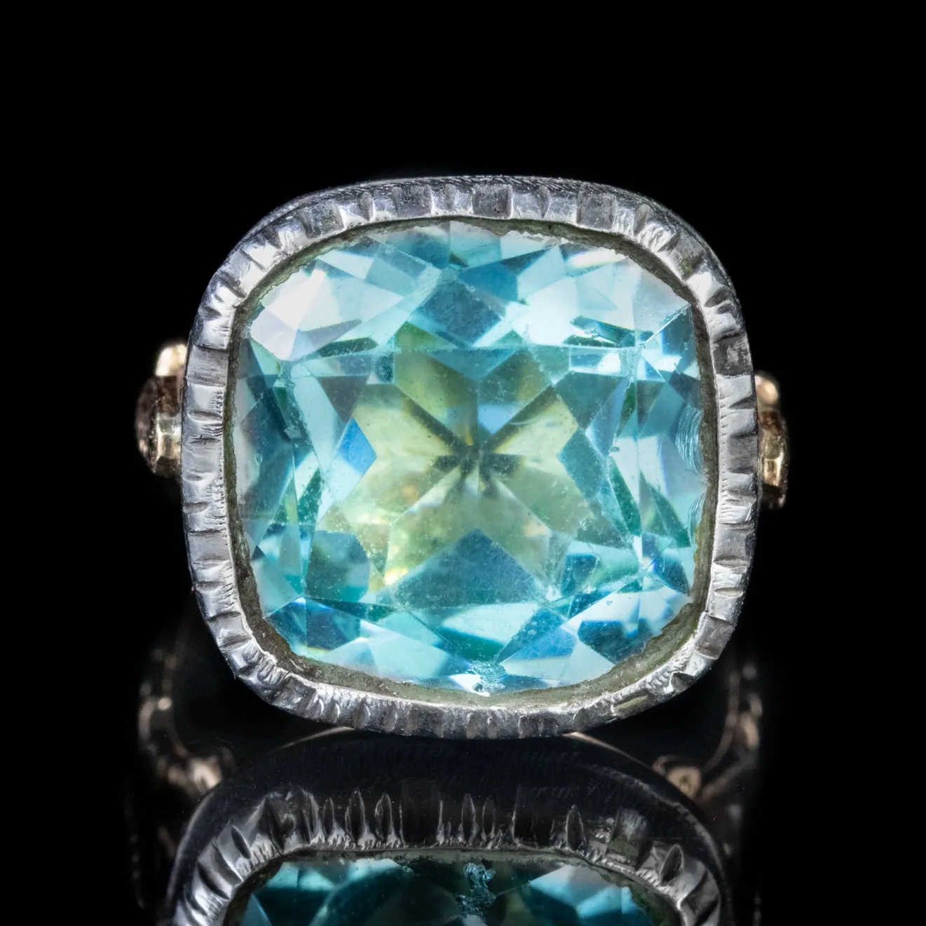 Antique Georgian Paste Aquamarine Ring 18Ct Gold Silver Circa 1800