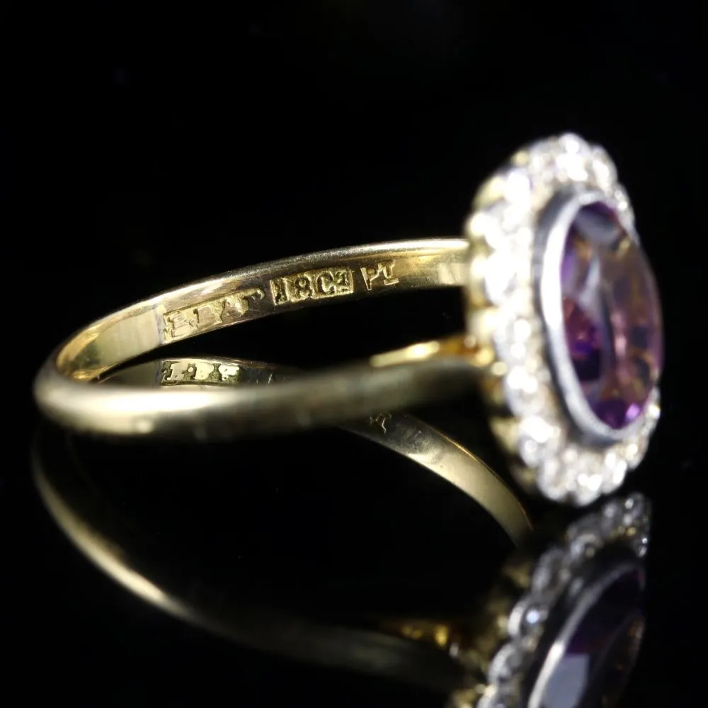 Antique Victorian Amethyst Diamond Cluster Ring Circa 1900