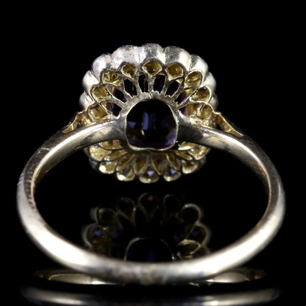 Antique Victorian Amethyst Diamond Cluster Ring Circa 1900