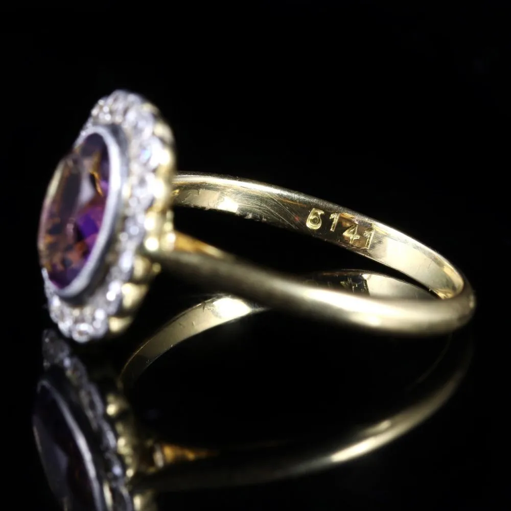 Antique Victorian Amethyst Diamond Cluster Ring Circa 1900