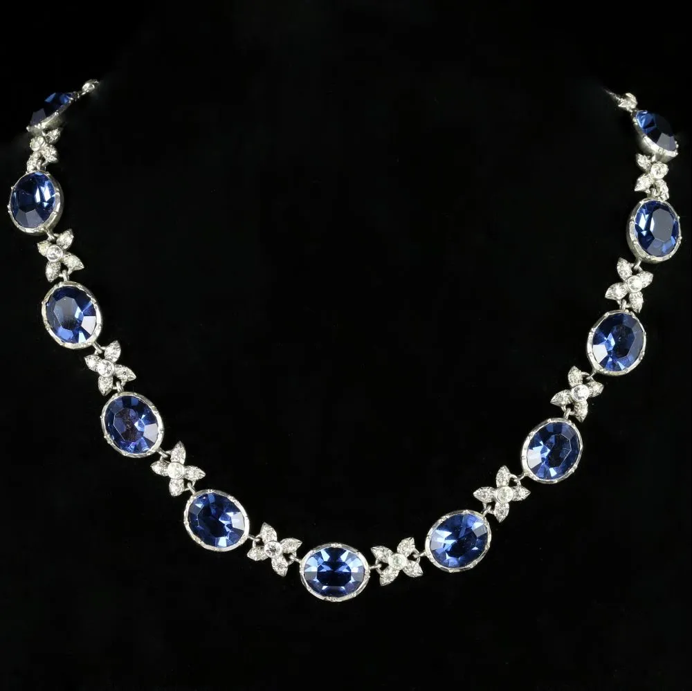 Antique Victorian Blue Paste Necklace Collar Circa 1900