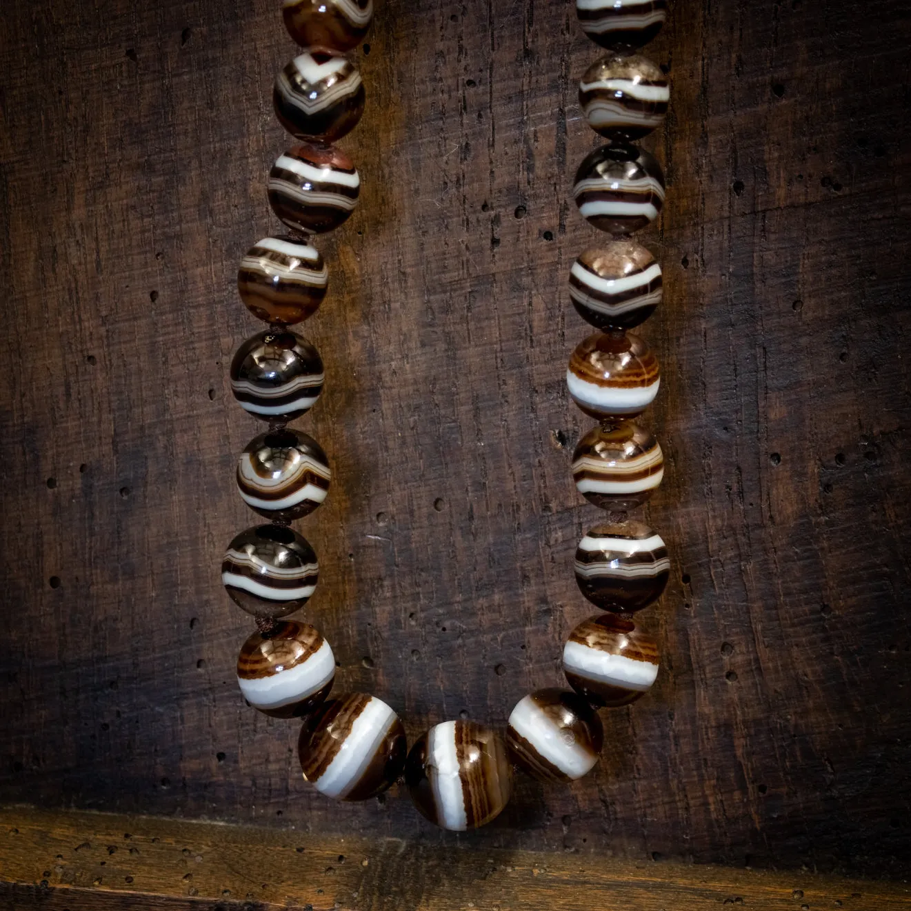 Antique Victorian Bullseye Agate Bead Necklace Circa 1900