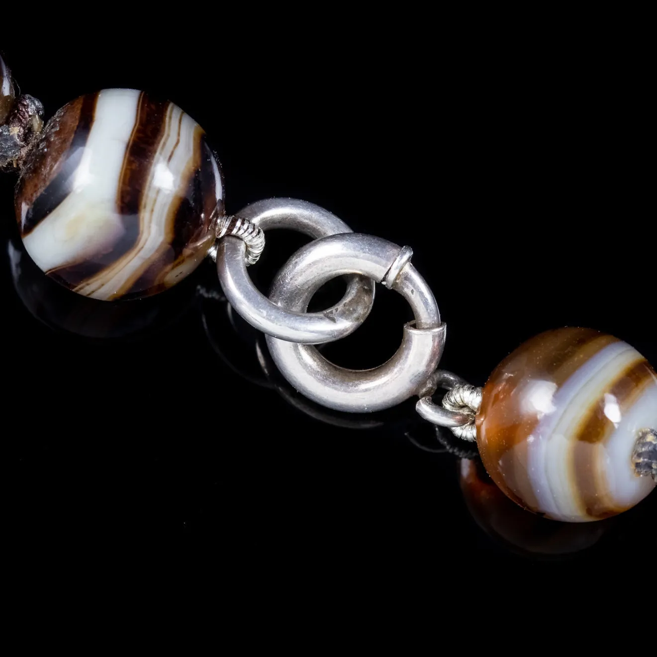 Antique Victorian Bullseye Agate Bead Necklace Circa 1900