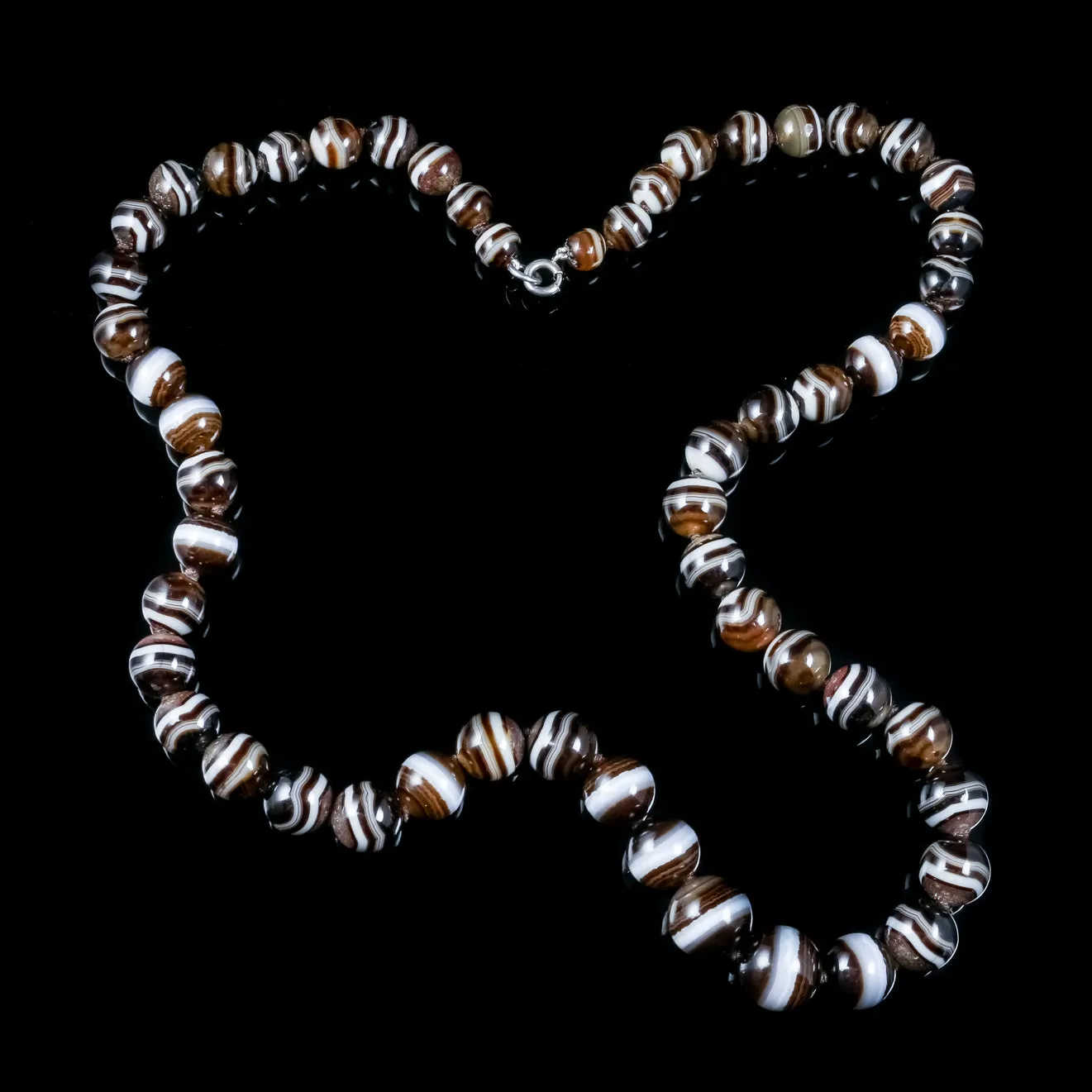 Antique Victorian Bullseye Agate Bead Necklace Circa 1900