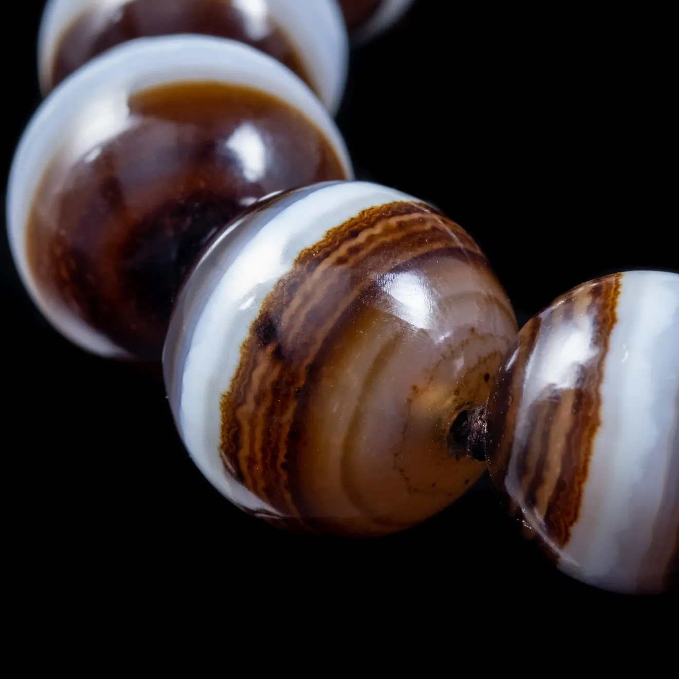 Antique Victorian Bullseye Agate Bead Necklace Circa 1900