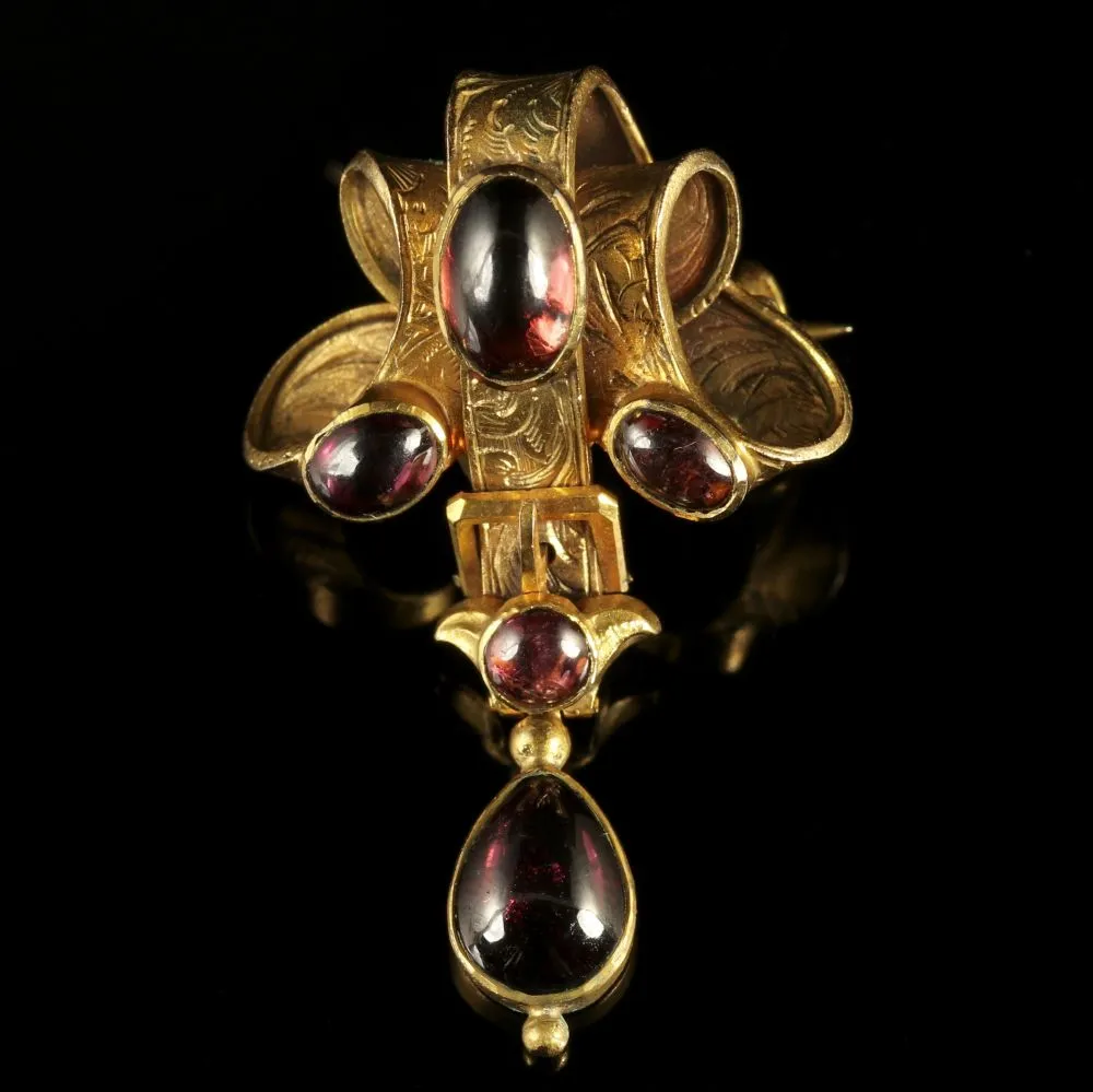 Antique Victorian Cabochon Garnet Brooch Buckle Design Circa 1900