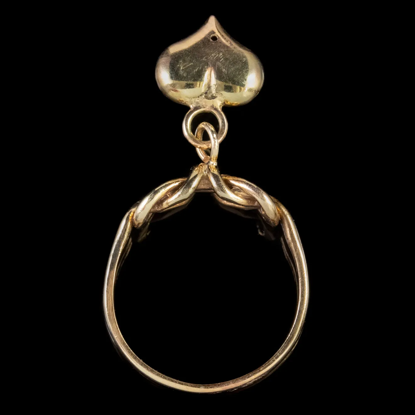 Antique Victorian Pearl Heart Charm Ring 18Ct Gold Circa 1870