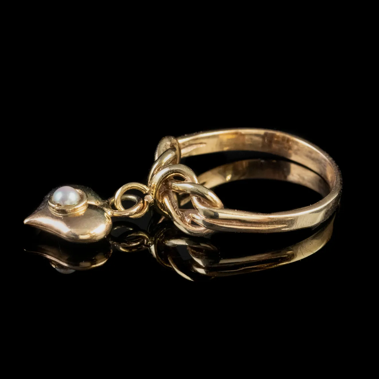 Antique Victorian Pearl Heart Charm Ring 18Ct Gold Circa 1870