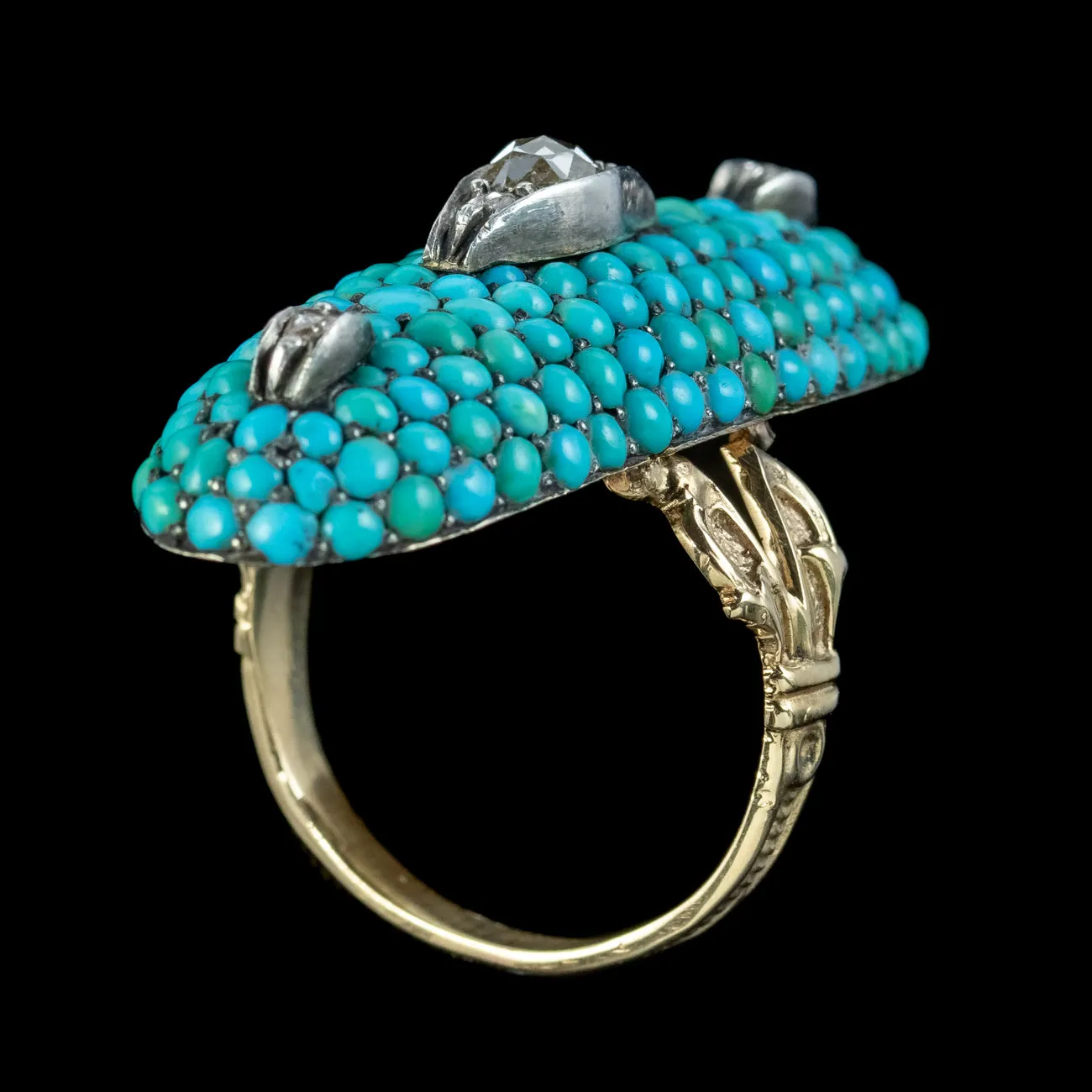 Antique Victorian Turquoise Diamond Navette Ring