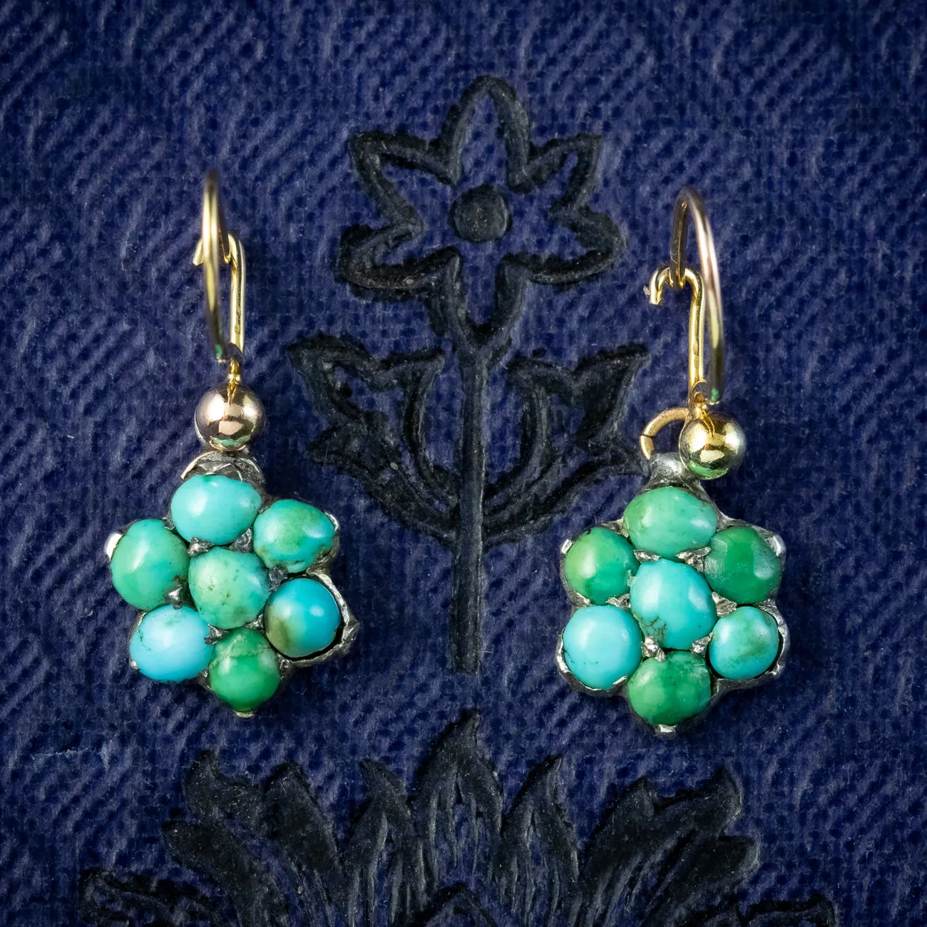 Antique Victorian Turquoise Forget Me Not Earrings