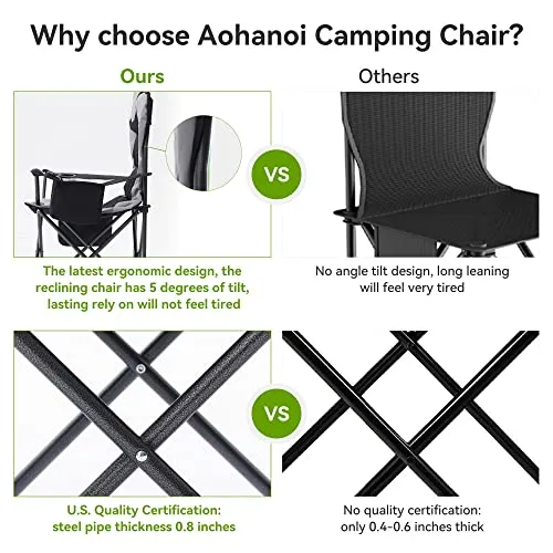 Aohanoi Camping Chairs for Heavy People, Folding Chairs for Outside Outdoor Folding Chairs with Cup Holder & Cooler Bag, Camp Chairs Supports up to 300lbs(1 PC, Black)